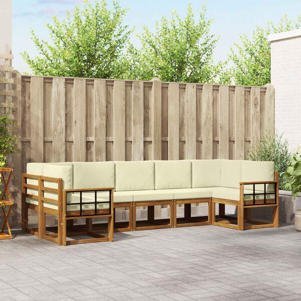 vidaXL Conjunto de Sof&aacute;s para Exterior 7 pcs Natural e Creme