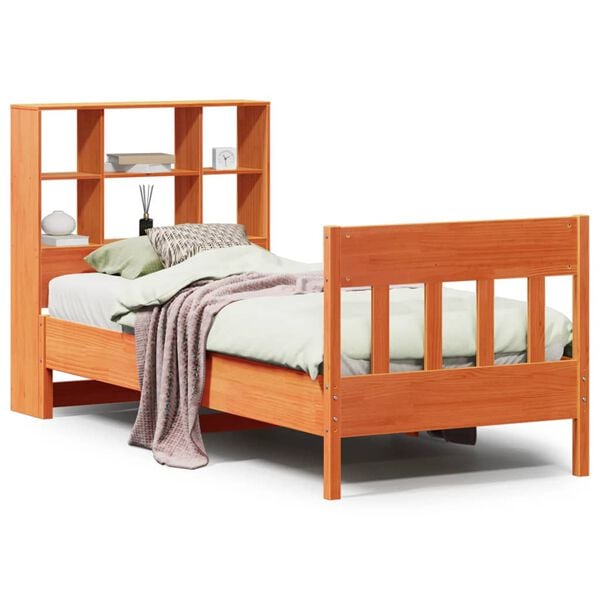 vidaXL Cama sem colchão 75x190 cm madeira de pinho maciça castanho-mel