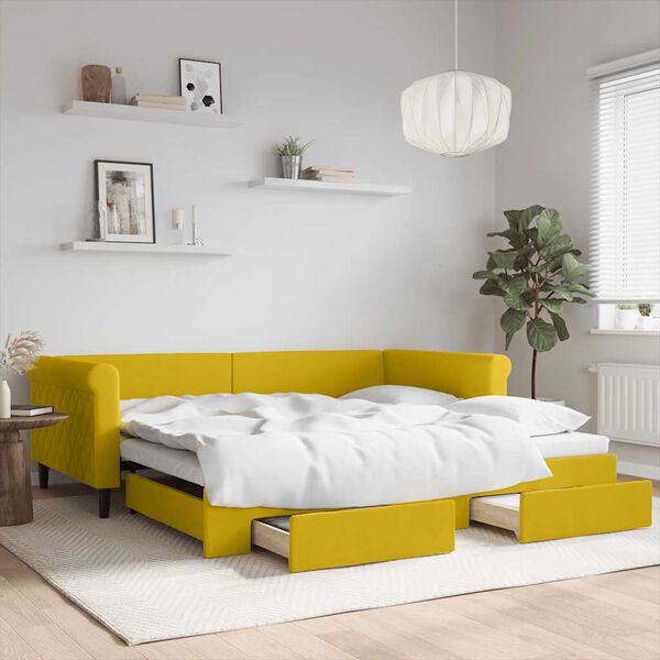 vidaXL Sof&aacute;-cama com gavet&atilde;o e gavetas 100x200 cm veludo amarelo