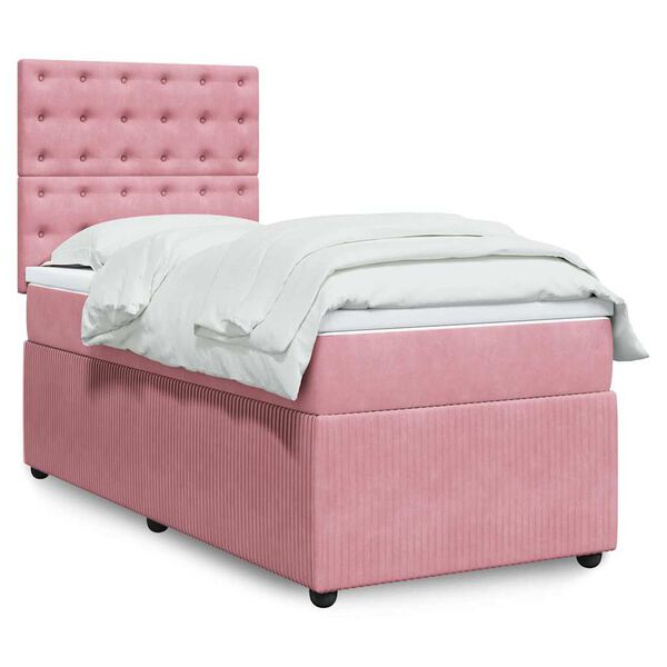 vidaXL Cama com molas/colch&atilde;o 90x200 cm veludo rosa