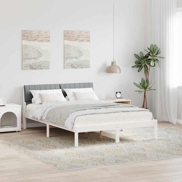 vidaXL Estrutura da cama Branco e cinza claro 135 x 190 cm