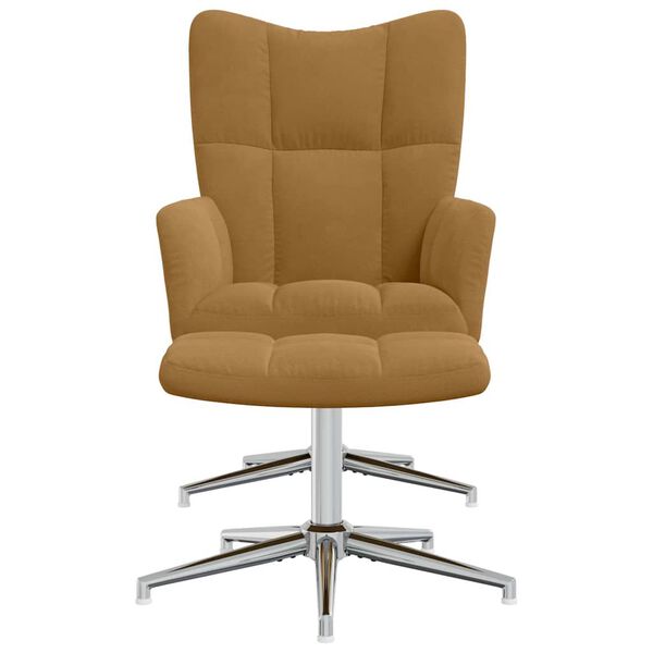 vidaXL Cadeira de descanso com banco veludo castanho