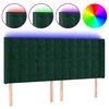 vidaXL Cabeceira de cama c/ LED veludo 163x16x118/128 cm verde-escuro