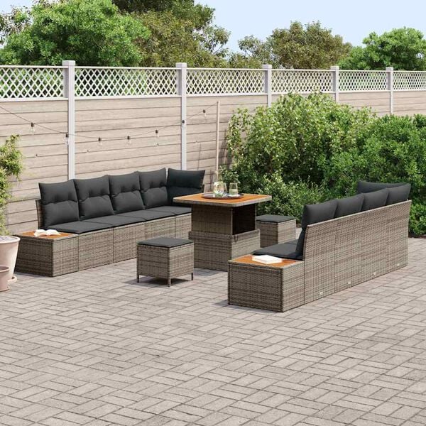 vidaXL Conjunto de Sof&aacute; de Jardim 11 pcs Cinzeto Rattan Sint&eacute;tico