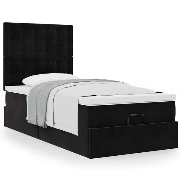 vidaXL Estrutura de cama otomana com colch&otilde;es preto veludo