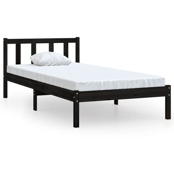 vidaXL Estrutura de cama solteiro 90x190 cm pinho maci&ccedil;o preto