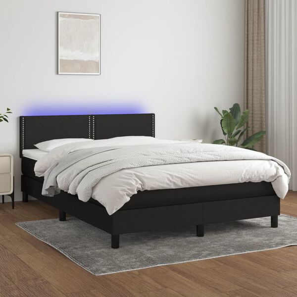 vidaXL Cama box spring c/ colch&atilde;o e LED 140x190 cm tecido preto