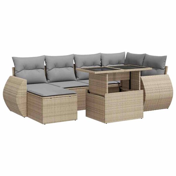 vidaXL 7 pcs conjunto de sof&aacute;s p/ jardim com almofad&otilde;es vime PE bege
