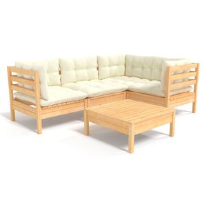 vidaXL 5 pcs conjunto lounge de jardim c/ almofad&otilde;es cor creme pinho