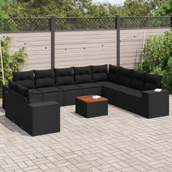 vidaXL 11 pcs conjunto sof&aacute;s de jardim c/ almofad&otilde;es vime PE preto
