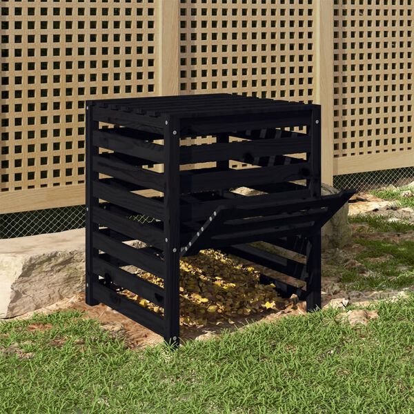 vidaXL Caixote de compostagem 63,5x63,5x77,5 cm pinho maci&ccedil;o preto