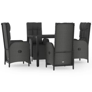 vidaXL 5 pcs conjunto de jantar p/ jardim c/ almofad&otilde;es vime PE preto