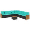 vidaXL Conjunto de sof&aacute; de jardim com 10 pe&ccedil;as e almofadas em rattan sint&eacute;tico preto