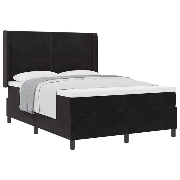 vidaXL Cama Box com colch&atilde;o com cabeceira Preto 160 x 200 cm Veludo