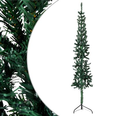 vidaXL Meia árvore de Natal fina com suporte 240 cm verde