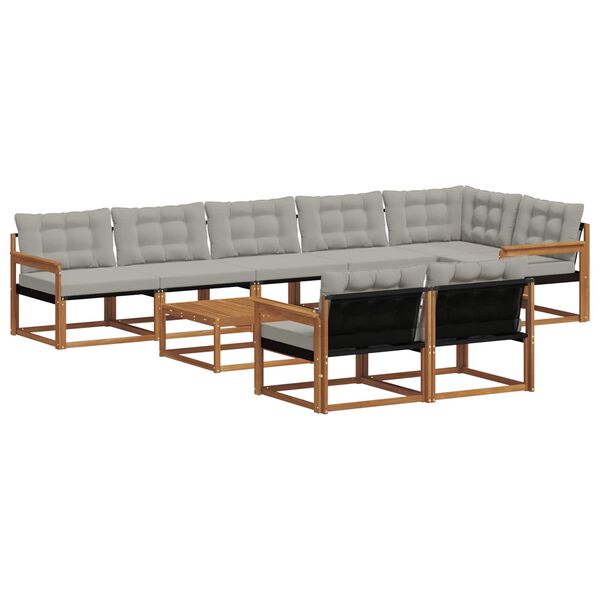 vidaXL Conjunto de Sof&aacute;s para Exterior 9 pcs Cinza Natural e Claro