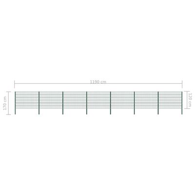 vidaXL Painel de vedação com postes ferro 11,9x1,2 m verde