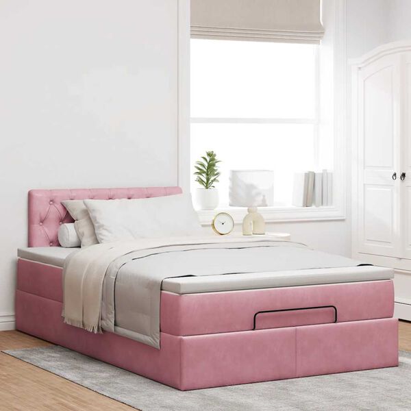 vidaXL Cama otomana com colch&atilde;o & LEDs 120x190cm veludo rosa