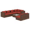 vidaXL 8 pcs conjunto lounge jardim c/ almofad&otilde;es vime PE castanho