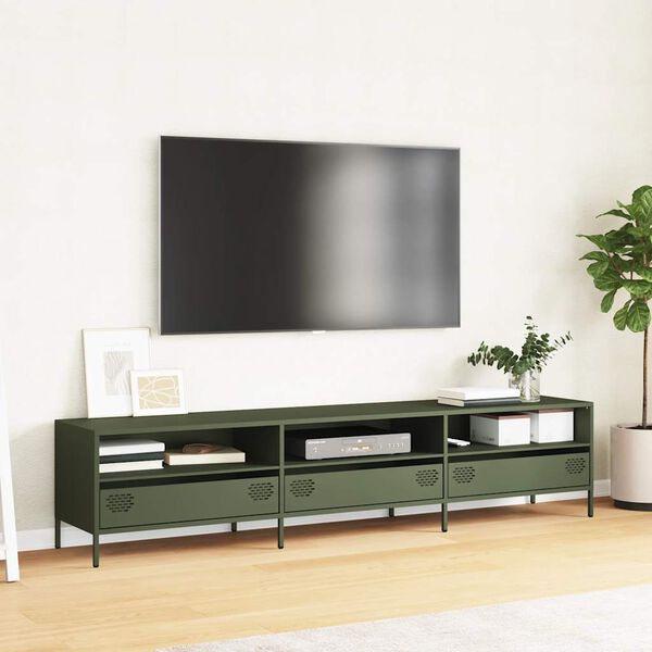 vidaXL M&oacute;vel de TV 202x39x43,5 cm a&ccedil;o laminado a frio verde-azeitona
