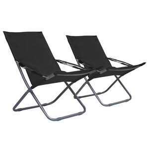 vidaXL Cadeiras de praia dobr&aacute;veis 2 pcs tecido preto