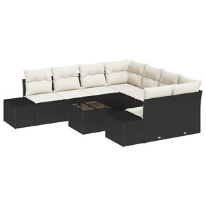 vidaXL Conjunto de Sof&aacute; de Jardim com almofada 9 pcs Preto vime PE