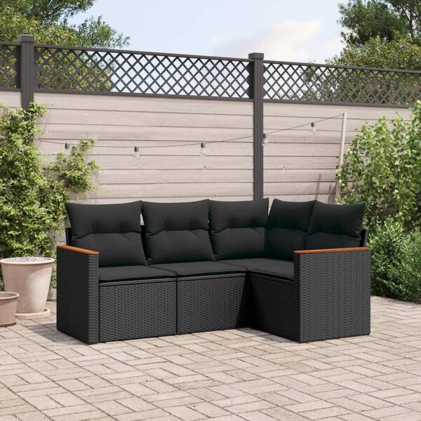 vidaXL 4 pcs conjunto de sofás para jardim c/ almofadões vime PE preto