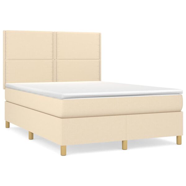 vidaXL Cama com molas/colch&atilde;o 140x190 cm tecido cor creme