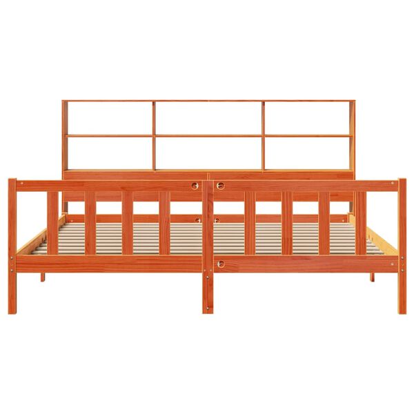 vidaXL Cama com estante sem colch&atilde;o 200x200 cm pinho maci&ccedil;o