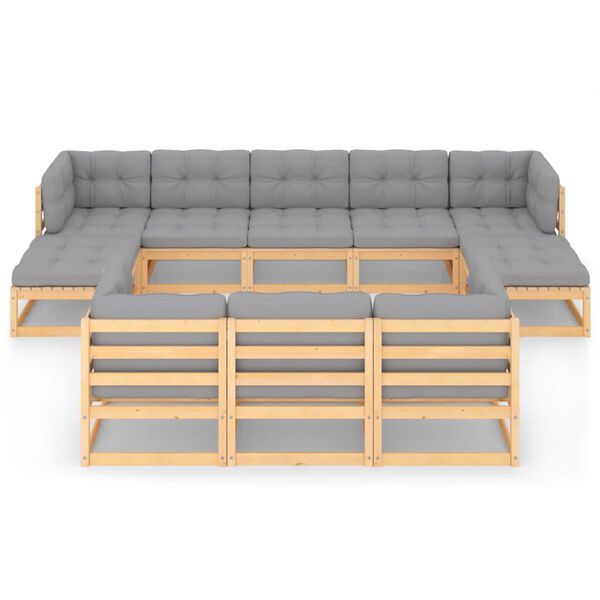 vidaXL 10 pcs conjunto lounge de jardim c/ almofad&otilde;es pinho maci&ccedil;o