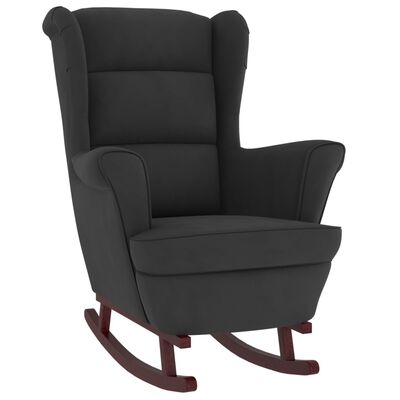 vidaXL Cadeira de baloiço + pernas em madeira seringueira veludo preto