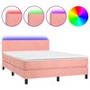 vidaXL Cama box spring c/ colch&atilde;o/LED 140x200 cm veludo rosa
