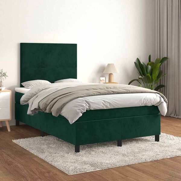 vidaXL Cama boxspring com colch&atilde;o 120x200 cm veludo verde-escuro