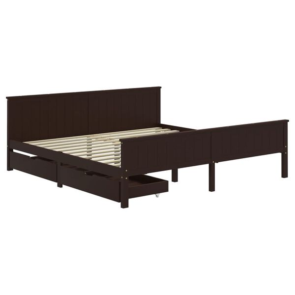 vidaXL Cama com 2 gavetas 200x200 cm pinho maci&ccedil;o castanho-escuro