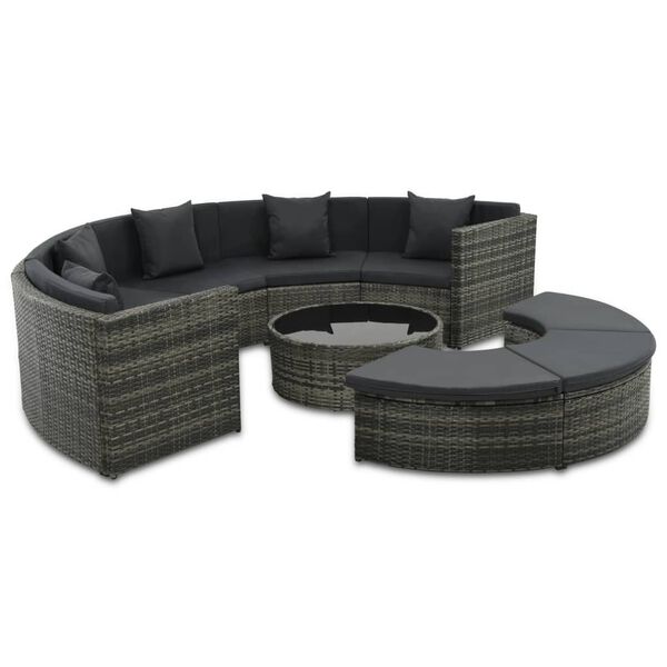 vidaXL 7 pcs conjunto lounge de jardim c/ almofad&otilde;es vime PE cinzento