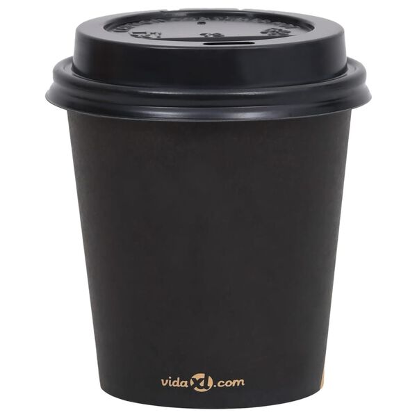 vidaXL Copos de caf&eacute; em papel com tampas 200 ml 1000 pcs preto