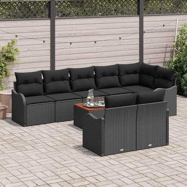 vidaXL Conjunto de Sof&aacute; de Jardim 9 pcs Preto vime PE