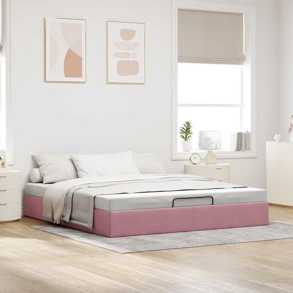 vidaXL Estrutura de cama otomana sem colch&atilde;o 160x200 cm veludo rosa