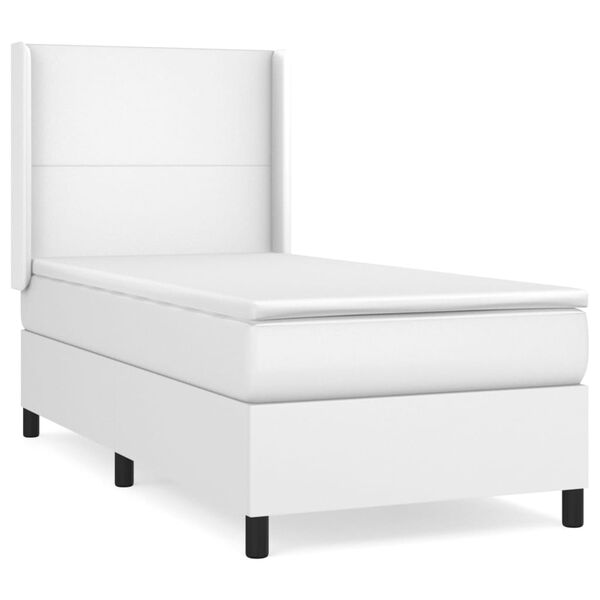 vidaXL Cama com molas/colch&atilde;o 90x200 cm couro artificial branco
