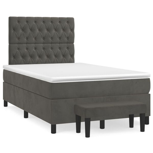vidaXL Cama boxspring com colch&atilde;o 120x200 cm veludo cinzento-escuro