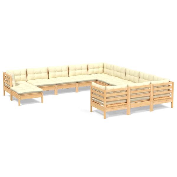 vidaXL 12 pcs conjunto lounge de jardim c/ almofad&otilde;es cor creme pinho