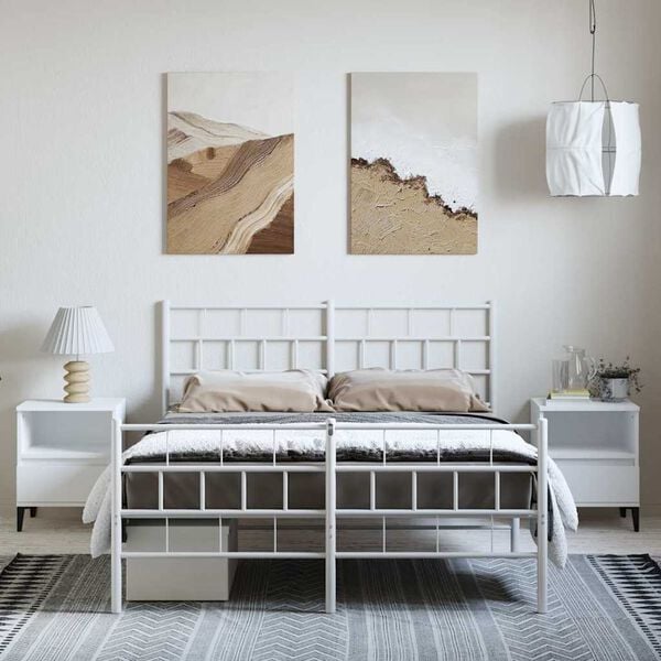 vidaXL Estrutura de cama com cabeceira e p&eacute;s 135x190 cm metal branco