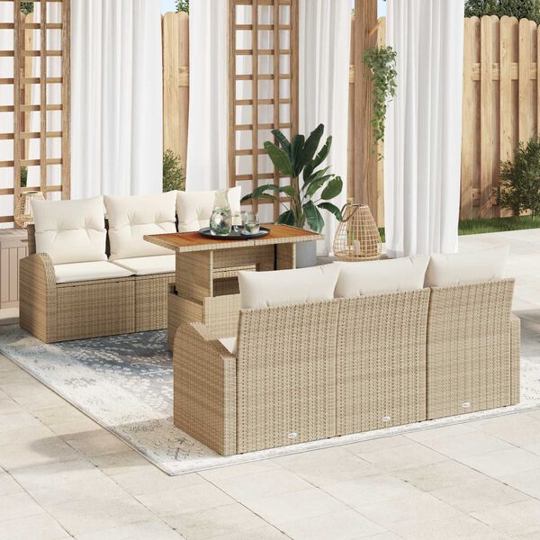 vidaXL Conjunto de Sof&aacute; de Jardim 7 pcs Bege Rattan Sint&eacute;tico