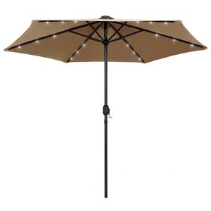 vidaXL Guarda-sol c/ luzes LED/poste alum&iacute;nio 270 cm cinza-acastanhado