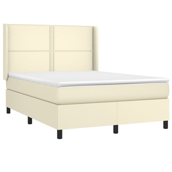 vidaXL Cama box spring c/ colch&atilde;o/LED 140x190cm couro artificial creme