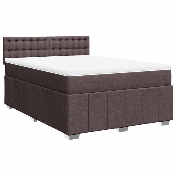vidaXL Cama com molas/colch&atilde;o 140x190 cm tecido castanho-escuro