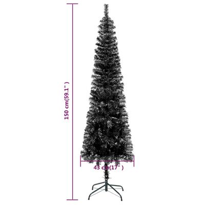 vidaXL Árvore de Natal pré-iluminada fina com bolas 150 cm preto