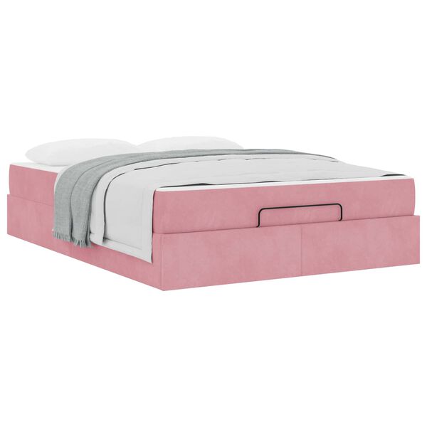 vidaXL Estrutura de cama com colch&atilde;o com colch&atilde;o 2 pcs Rosa Veludo