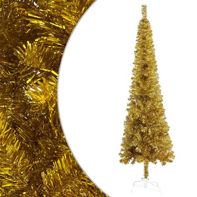 vidaXL Árvore de Natal pré-iluminada fina com bolas 120 cm dourado