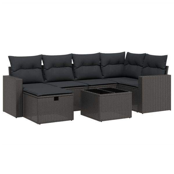 vidaXL 7 pcs conjunto de sof&aacute;s p/ jardim c/ almofad&otilde;es vime PE preto